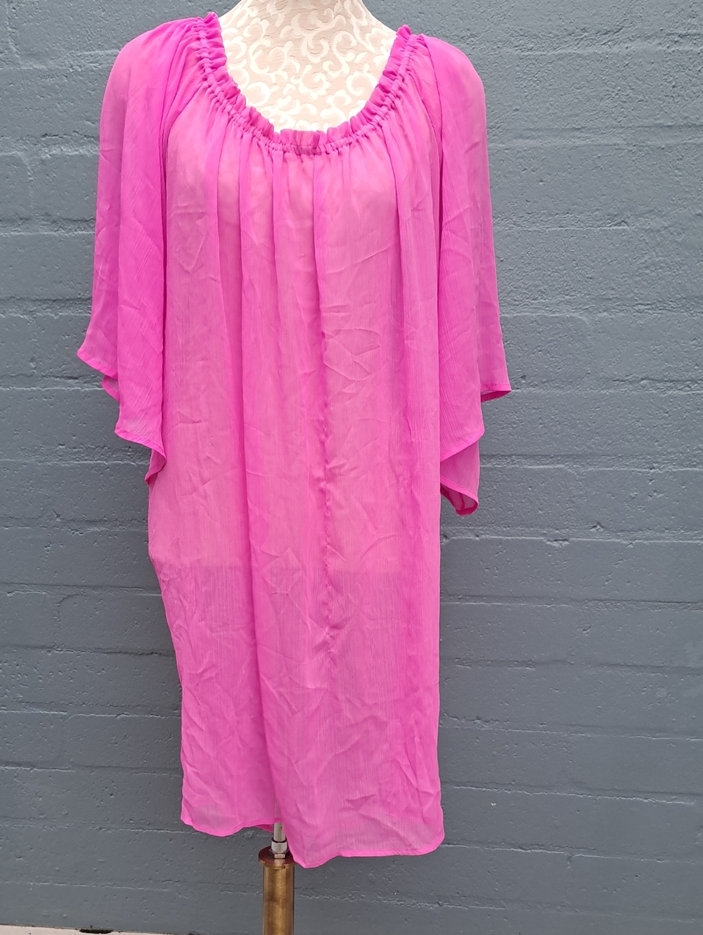 Bright Pink Peasant Tunic Dress